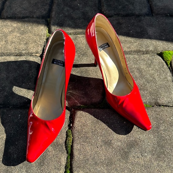 Stuart Weitzman Ruby Red Pointy Toe Patent Pumps - Picture 1 of 7